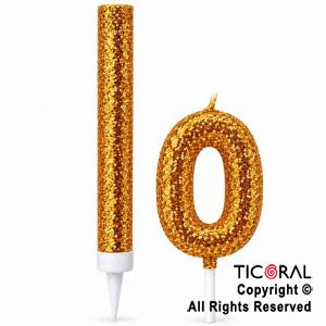 SET BENGALA Y VELA NUMERAL NUMERO 0 CON GIBRE ORO